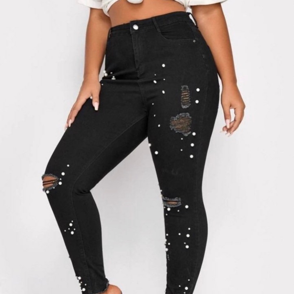 Distressed Jeans with faux pearls